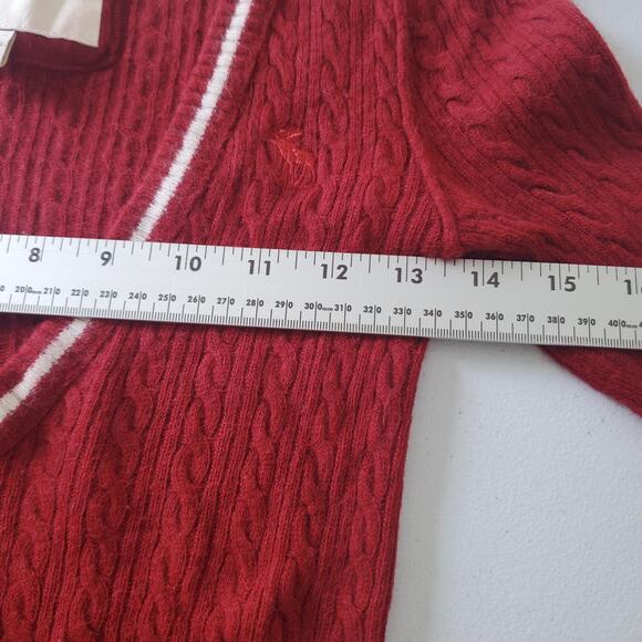 Y2K Abercrombie & Fitch Sweater Womens Large Red Cable Knit Deep V-Neck Long - Picture 6 of 8